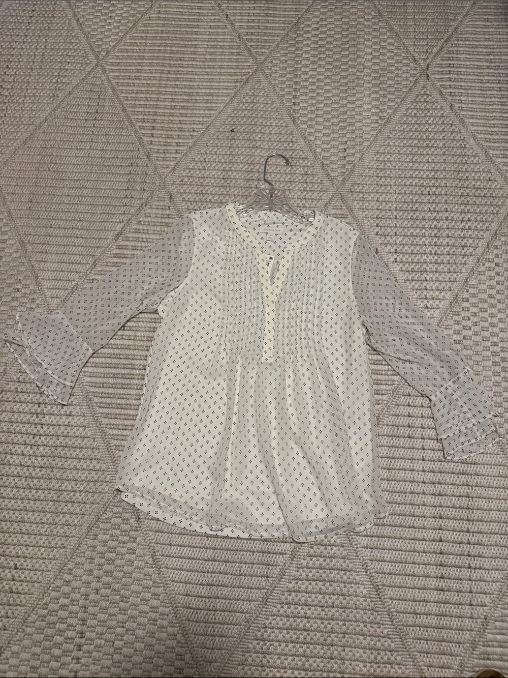 NWT Macy's Charter Club Cream Blouse with Black Cluster Design Dot Print